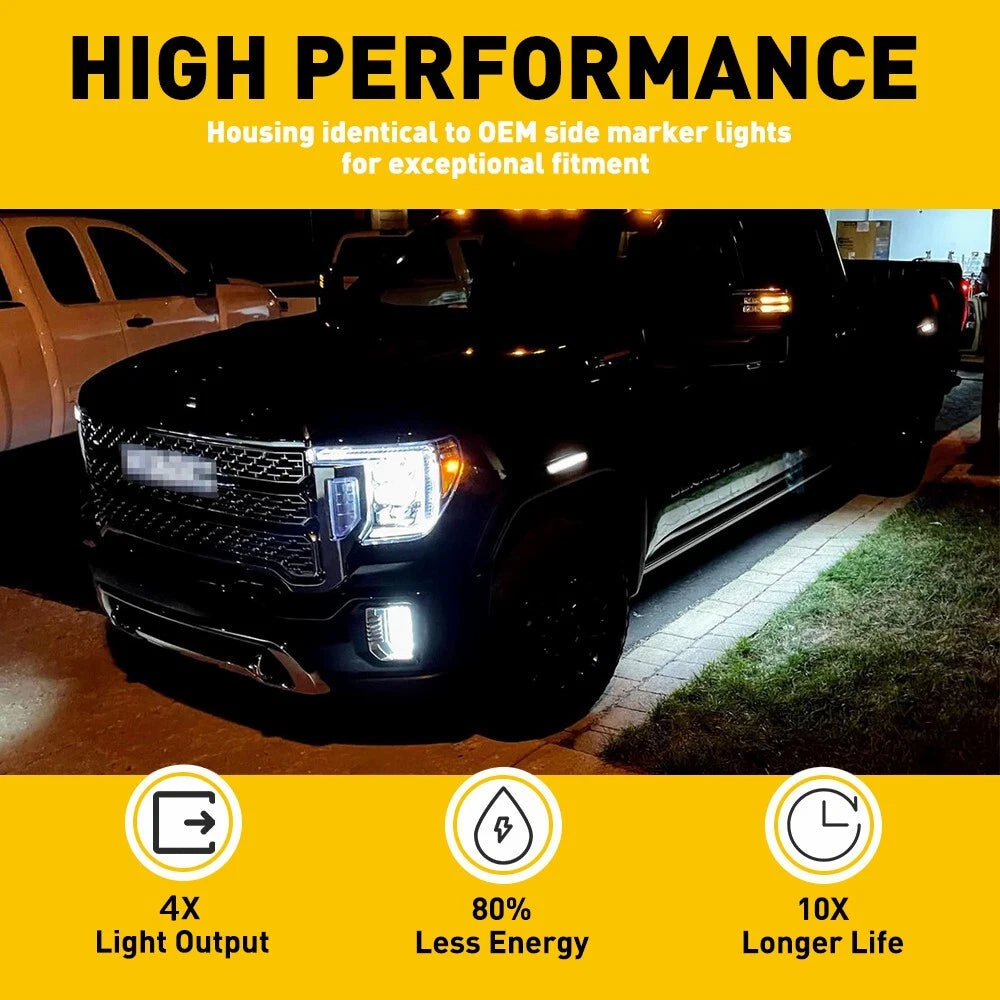 4x Smoked Front&Rear White Side LED Marker Lights For GMC 20-23 Sierra 2500 3500 6B93BC-57