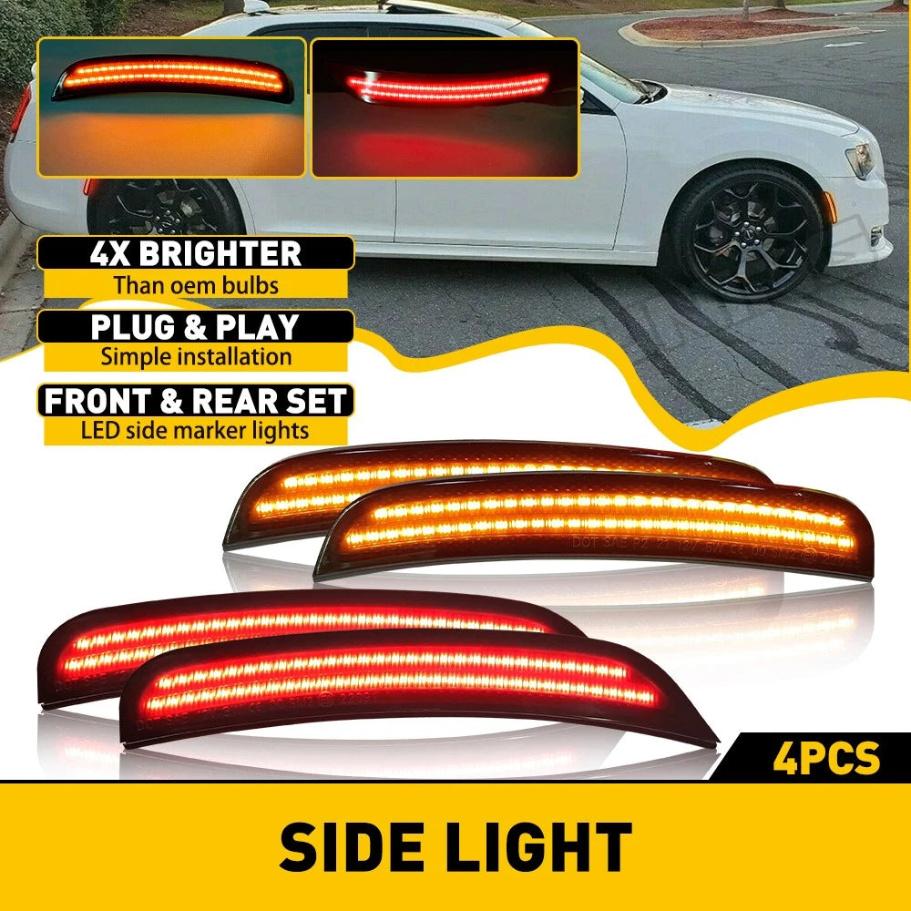 4PCS Front Rear Lamp For 2015-2021 Chrysler 300 Smoked LED Side Marker Light EOA 6B93BC-57