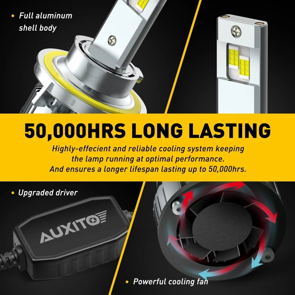 AUXITO H13 LED Headlight Bulbs Kit 9008 High Beam Low 6500K White Light Y19 EOA AUXITO