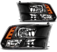 Pair Kit Headlights Assembly For 2009-2018 Dodge Ram 1500 2500 3500 Black Amber 6B93BC-57