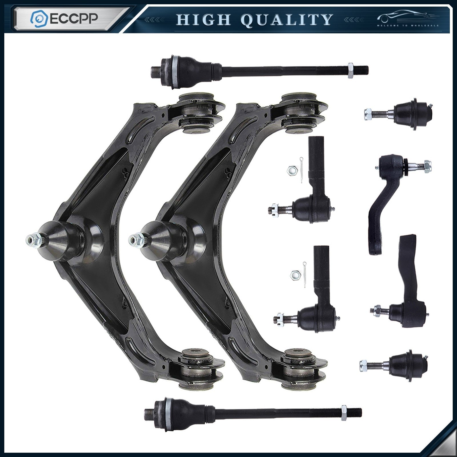 10Pieces Front Upper Control Arms Tie Rods Kit For 2001-2010 GMC Yukon XL 2500 6B93BC-57
