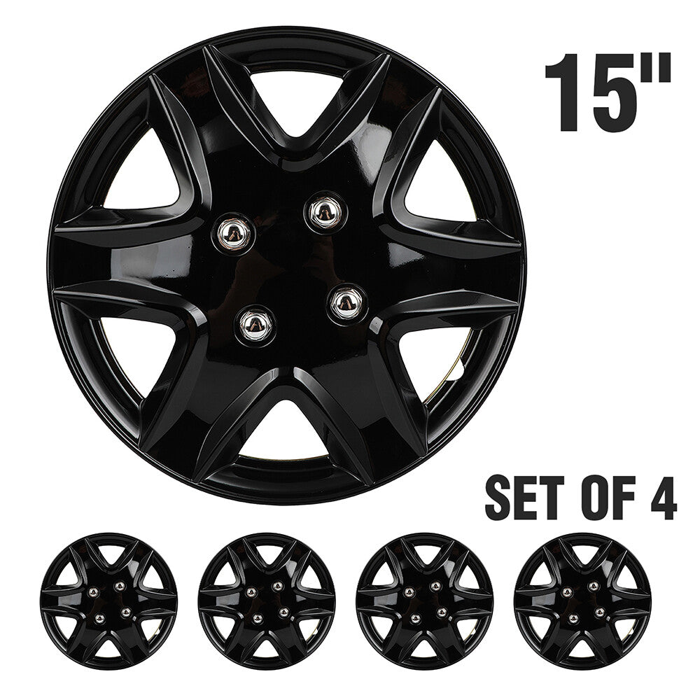 ECCPP 4X Wheel Hub Caps Covers Snap On Black Rim Covers For R15 Tire 4 Lug Wheel ECCPP
