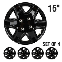 ECCPP 4X Wheel Hub Caps Covers Snap On Black Rim Covers For R15 Tire 4 Lug Wheel ECCPP