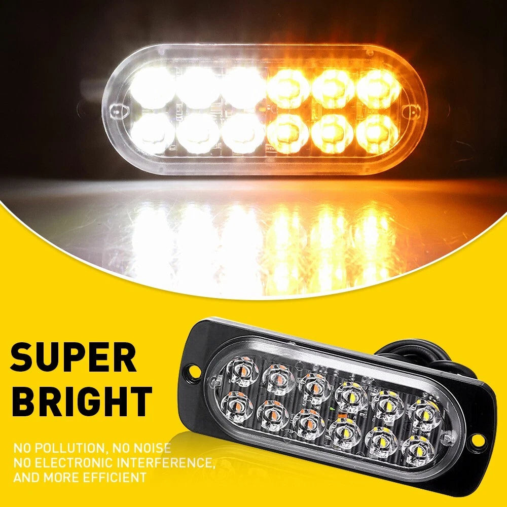 White Amber Emergency Strobe Lamps 12LED Surface Flashing Mount Truck Lights car 6B93BC-57