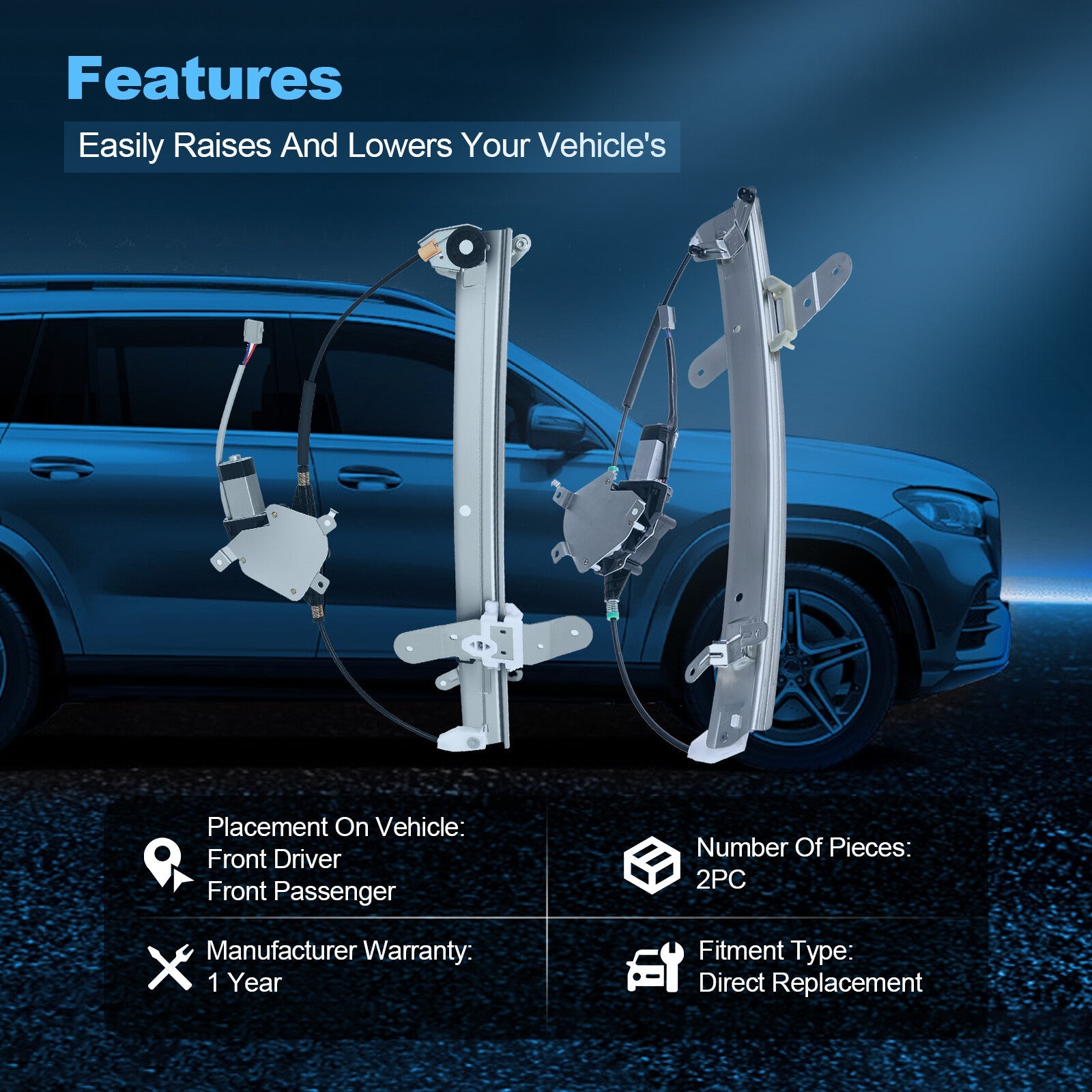 For 2011 Lincoln Town Car Front Left Right Power Window Regulator With Motor 6B93BC-57