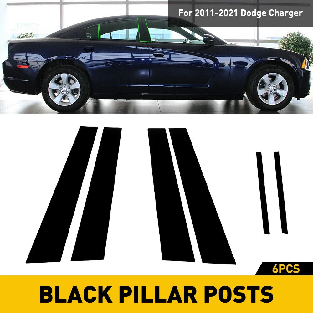 For Dodge Charger 2011-2021 6pc Black Pillar Posts Set Door Trim Piano Cover EOA 6B93BC-57