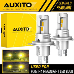 AUXITO H4 9003 LED Headlight Bulbs Hi Low Beam Kit 3000K Amber Yellow Canbus EOA AUXITO