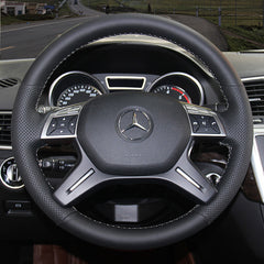 Top Black Leather Steering Wheel White Stitching Wrap Fit For Mercedes GL350