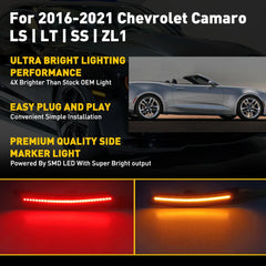 For 2016-2021 Chevy Camaro Front Rear Bumper Side Marker Lights Lamps Smoked LED 6B93BC-57