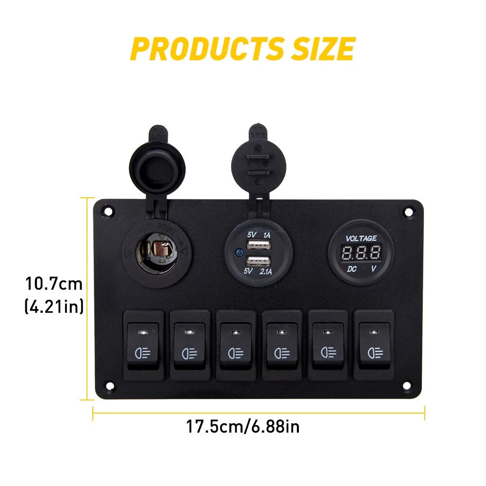 LED 6 Gang On/Off Rocker Switch Panel Car Truck Boat Marine Inline Fuse Box EOA 6B93BC-57