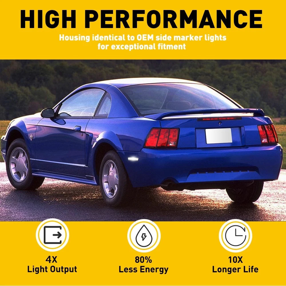 2x For 1999-04 Ford Mustang White LED Side Marker Lights Lamps Rear Clear Lens A 6B93BC-57