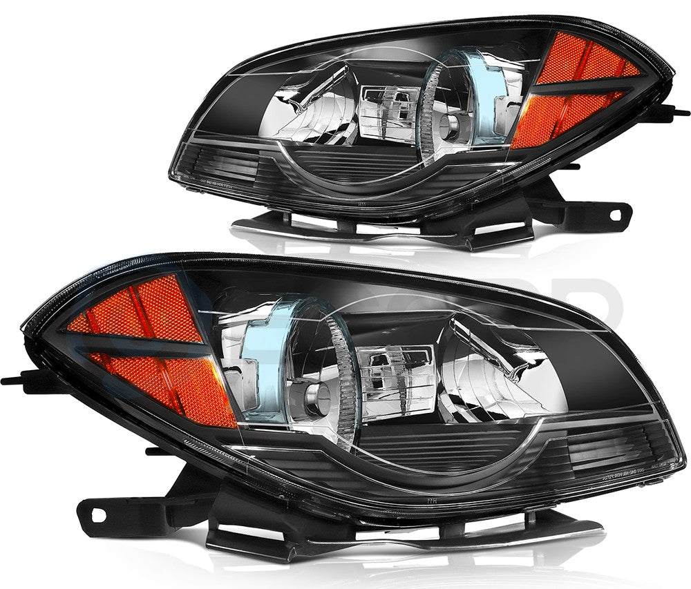 Pair Kit Halogen Headlights Assembly For 2008-2012 Chevrolet Malibu Black Amber 6B93BC-57