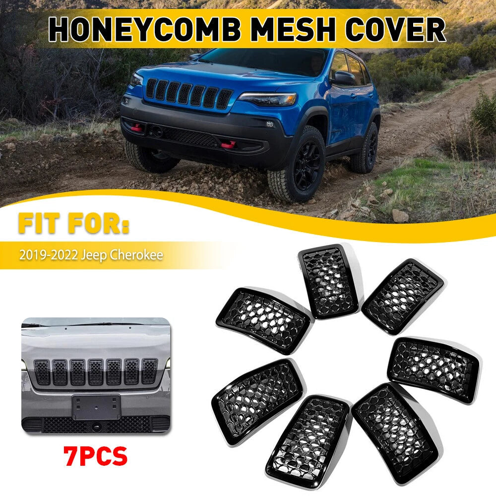 7pcs Front Grill Cover Mesh Grille Insert for 2019 2020 2021 2022 Jeep Cherokee 6B93BC-57