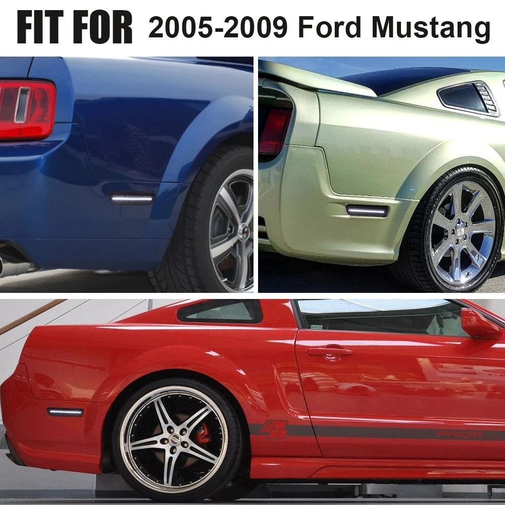 For 2005-2009 Ford Mustang LED Rear Bumper Side Marker Lights Smoked Lens White 6B93BC-57