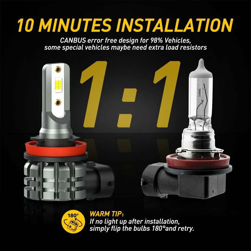 2X AUXITO H8 H11 H9 Fog Light 6000K White Super Bright LED Driving Bulb L3 EA AUXITO