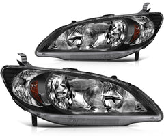 Pair Kit Halogon Black Headlights Assembly For 2004-2005 Honda Civic Black 6B93BC-57