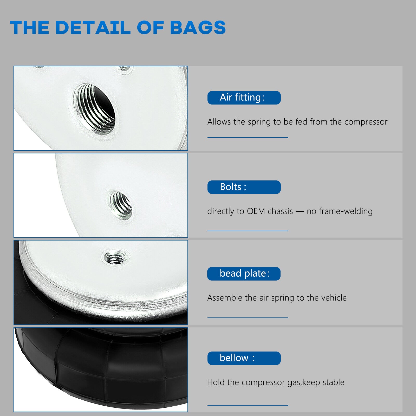 Air Suspension Air Bag 2500lb For Firestone 255C 1/2"NPT 3/8"-16UNC 6B93BC-57