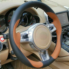 Top Leather Steering Wheel Hand-stitch on Wrap Cover For Porsche Panamera 2012