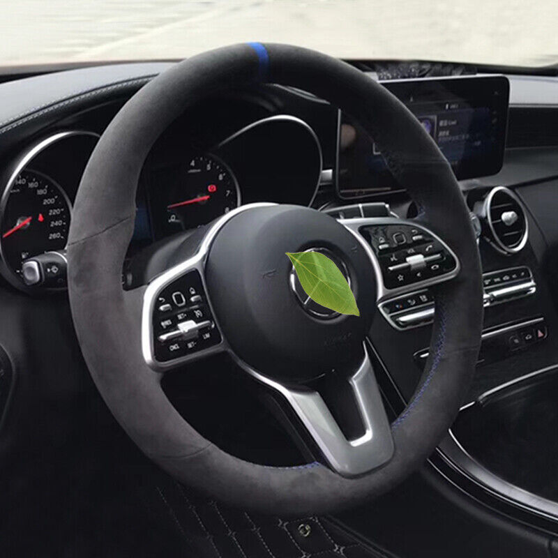 All Black Suede Leather Steering Wheel Hand Sewing Wrap Cover For Benz E-Class