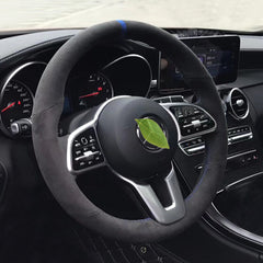 All Black Suede Leather Steering Wheel Hand Sewing Wrap Cover For Benz E-Class
