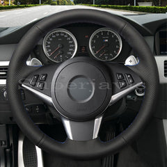 Black Perforated Leather Hand Sew Wrap Steering Wheel Cover for BMW E60 E61 530d