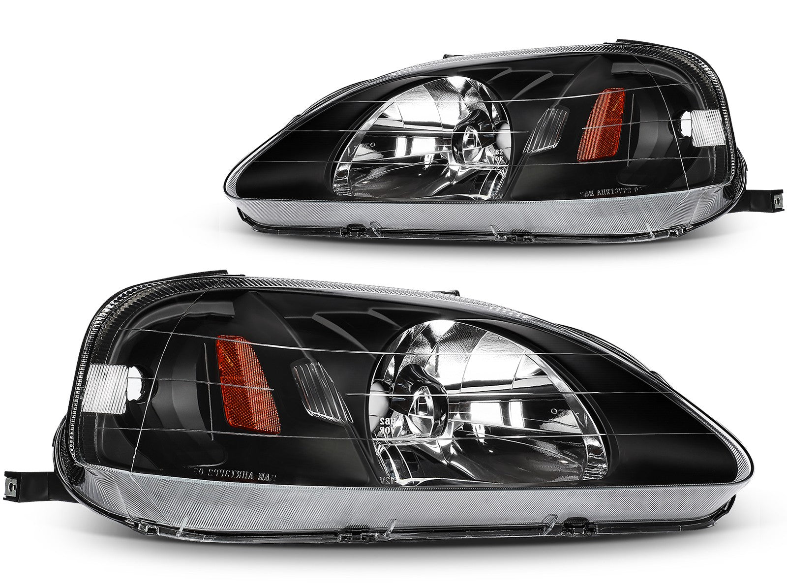 ECCPP Halogen Headlights Assembly For Honda Civic 1.6L 1999-2000 Pair Kit Black 6B93BC-57