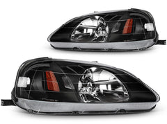 ECCPP Halogen Headlights Assembly For Honda Civic 1.6L 1999-2000 Pair Kit Black 6B93BC-57