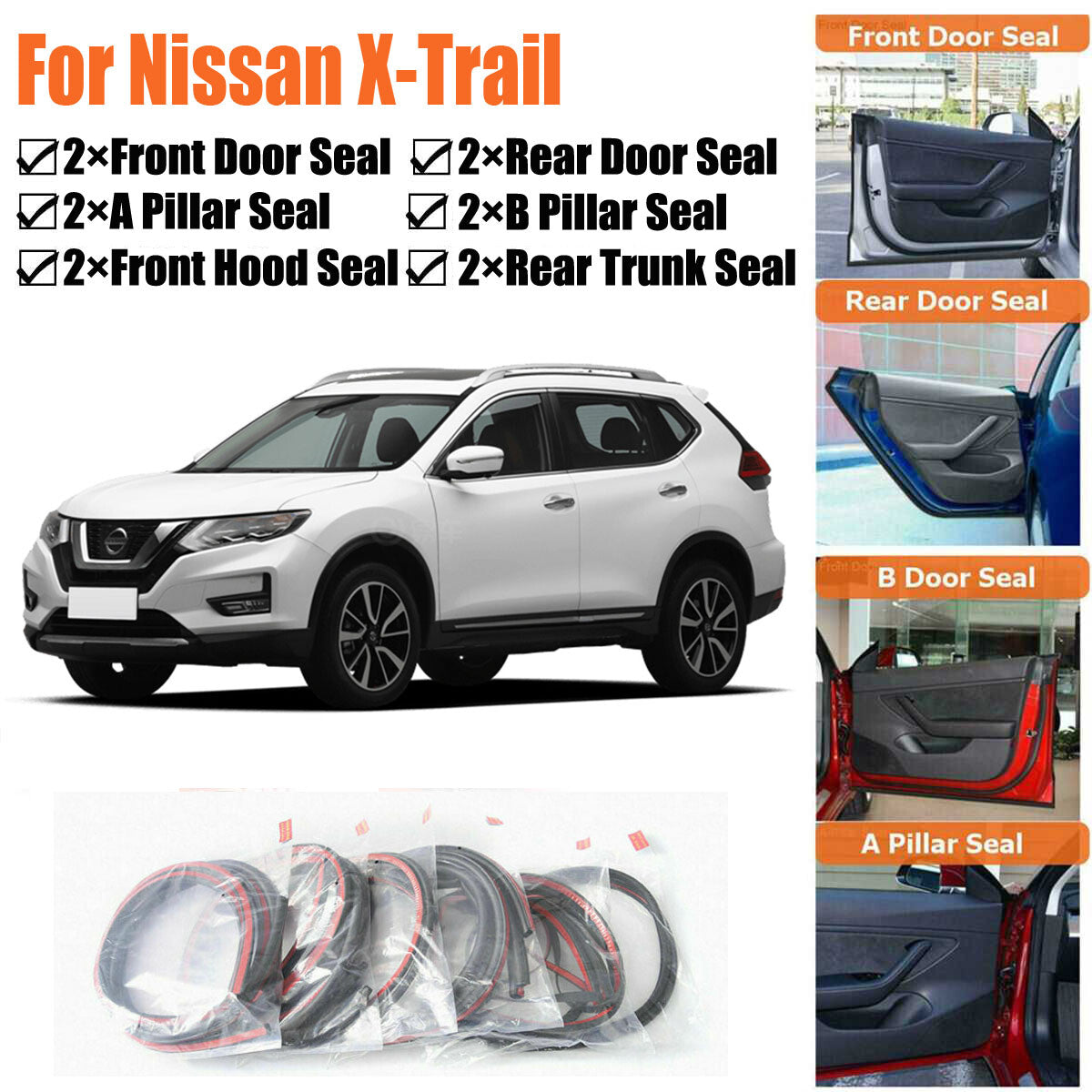 Door Rubber Seal Strips Weather Draft Noise Reduction Kit For Nissan X-Trail