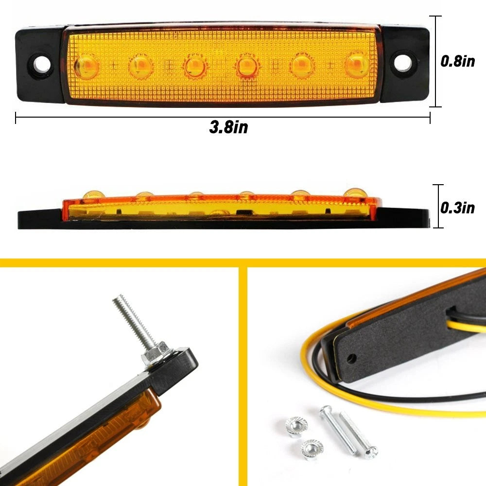10X Amber LED 6 12V Side Marker Lights Indicators for Truck Trailer Bus Lorry EA 6B93BC-57