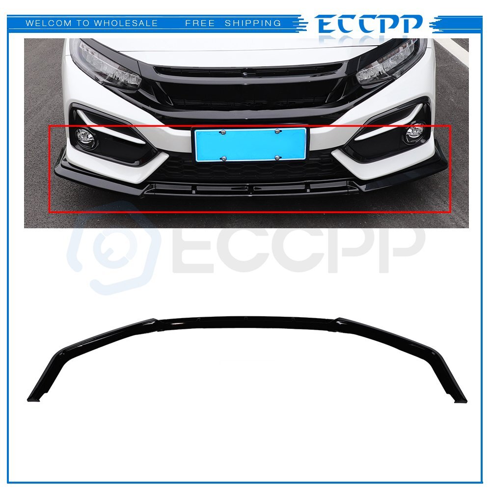 Fit For 16-21 Civic Hatchback & Si Front Bumper Lip Body Kit Spoiler Black 3pcs 6B93BC-57