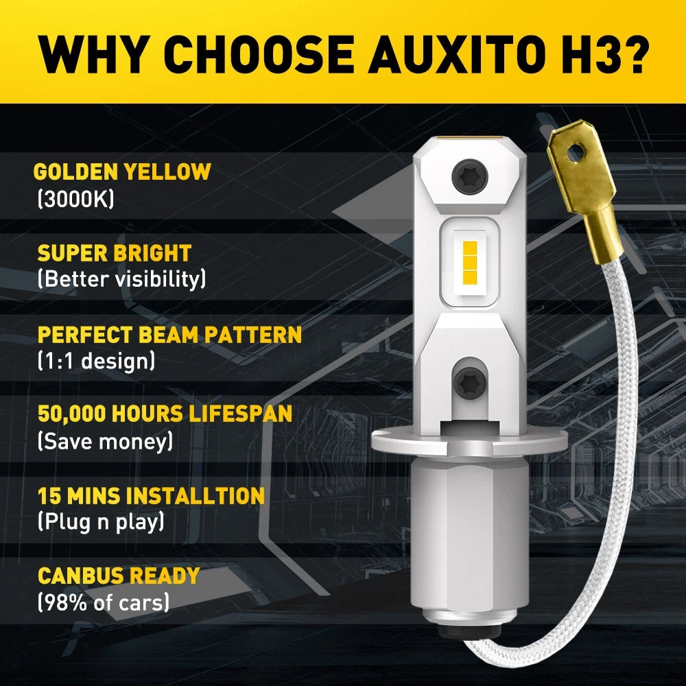 AUXITO H3 LED Fog Light Bulb Conversion Super Bright White/ Yellow Ultra Bright AUXITO