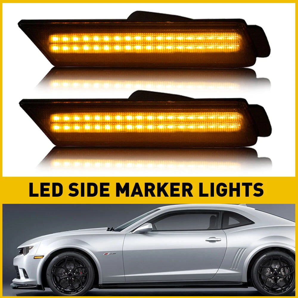 Front Amber LED Side Lights Marker Fender Lamps For Chevrolet 2010-2015 Camaro 6B93BC-57