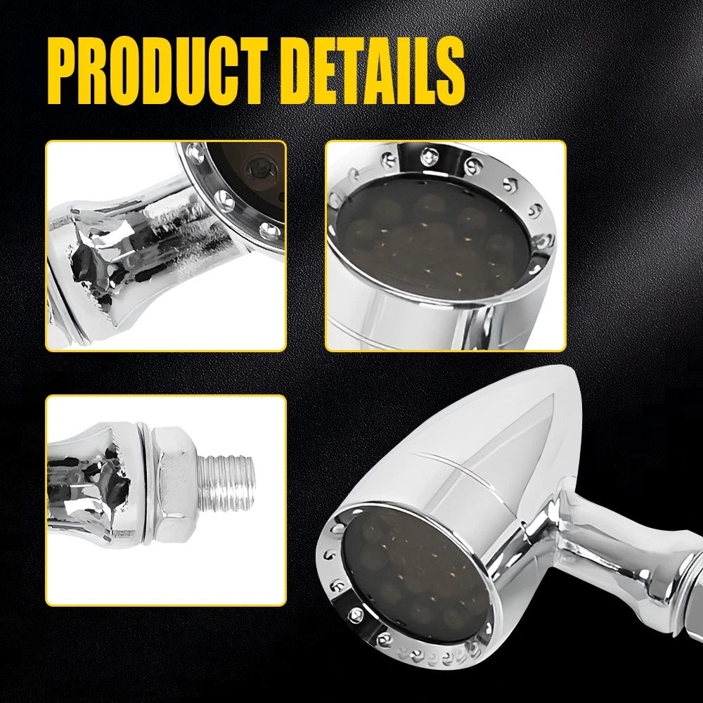 2x Chrome Bullet Motorcycle LED Front White+Amber Blinker Turn Signal Lights EOA 6B93BC-57