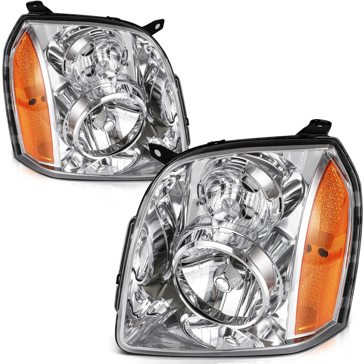 Headlights Assembly LH+RH For 2014-2007 GMC Yukon XL 1500 2500 Chrome w/Amber 6B93BC-57