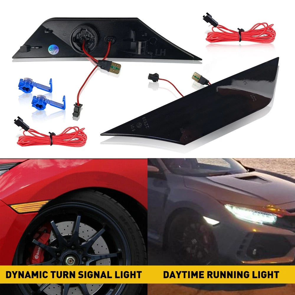 For 16-21 Honda Civic LED Smoke Side Marker Signal Switchback Lights Sequential 6B93BC-57