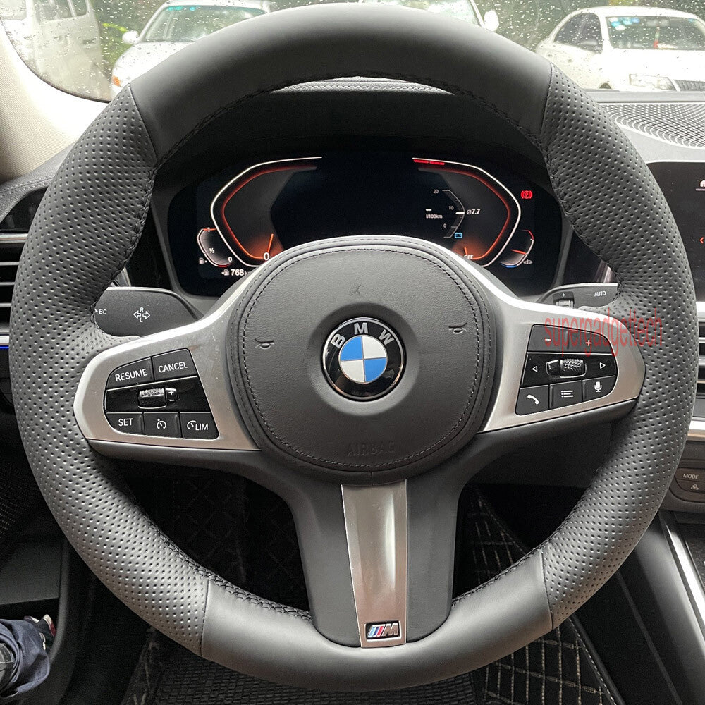 Black&Hole Leather Steering Wheel Hand-stitch on Wrap Cover For BMW G01 G02