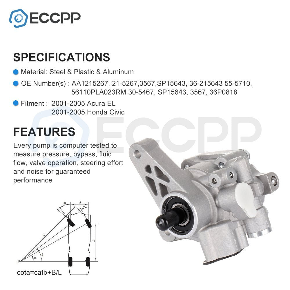 ECCPP Power Steering Pump Fit For 2001-2005 Honda Civic Acura EL 1.7L SOHC D17A1 ECCPP