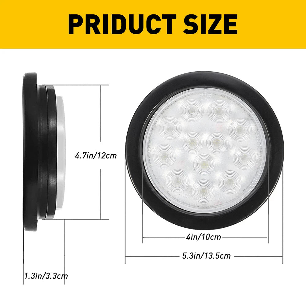 2X 4" Trailer Truck LED Round Reverse Backup DRL Tail Running Lights White 6B93BC-57