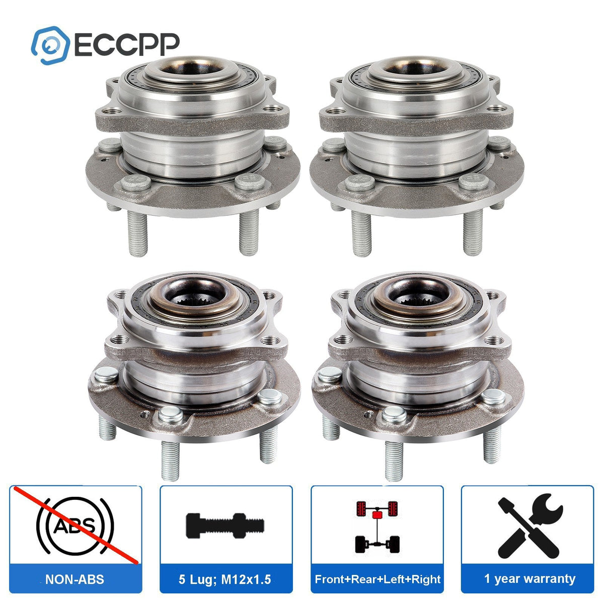 4 Front & Rear Wheel Hub Bearings Assembly For Hyundai Santa Fe Kia Sorento AWD 6B93BC-57