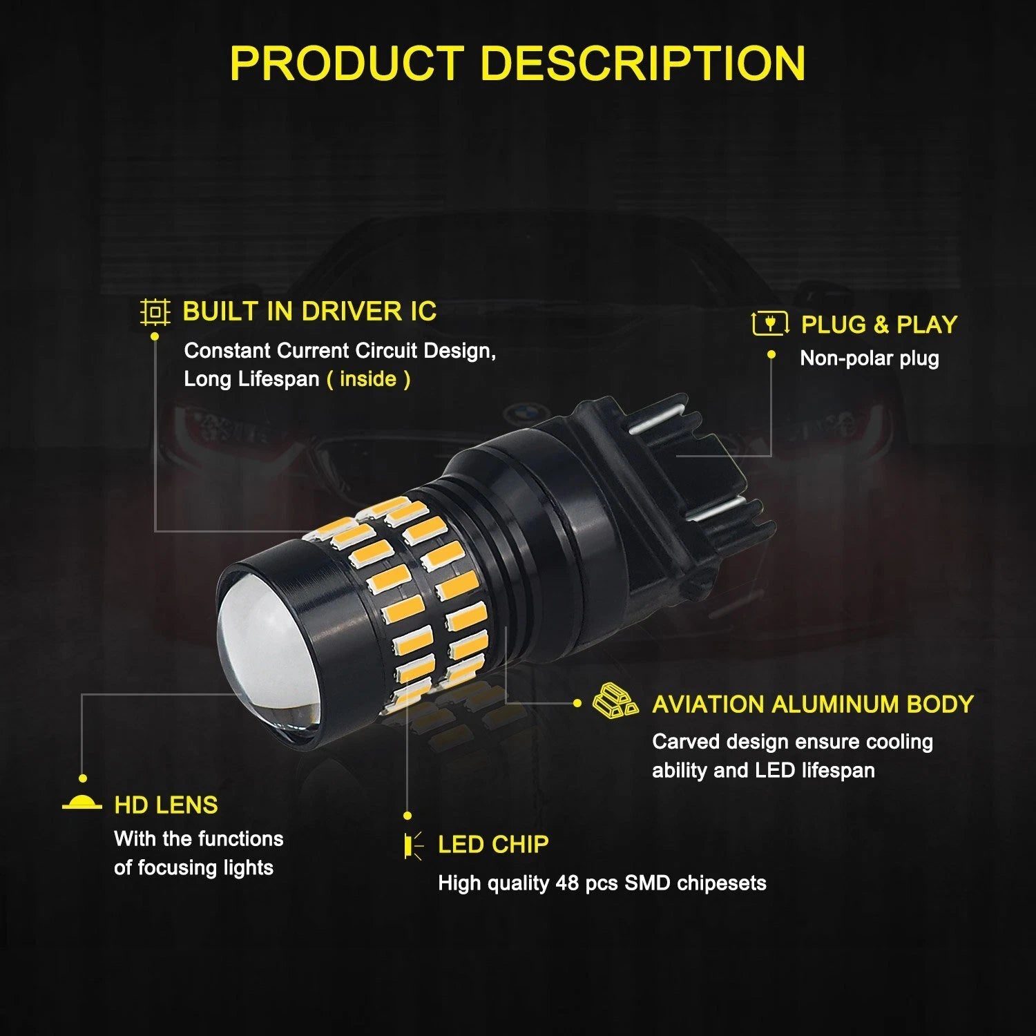 AUXITO Yellow Amber 3157 LED Turn Signal Parking Light Blinker Corner Bulb EOA AUXITO