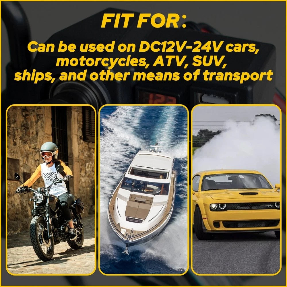 Waterproof Motorcycle Handlebar Dual Phone USB Charger Cigarette Lighter Socket 6B93BC-57