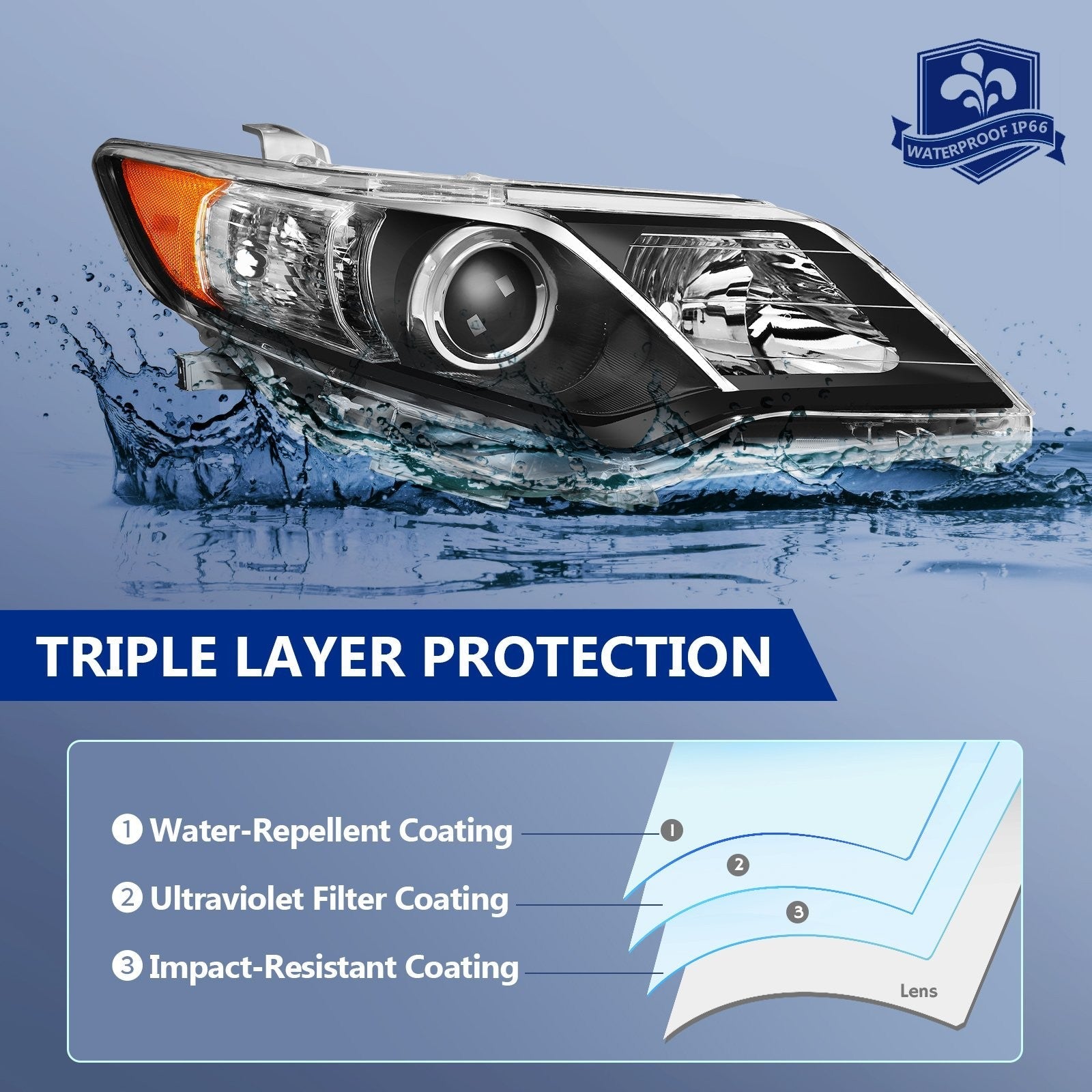 Pair Kit Headlights Assembly For 2012-2014 Toyota Camry 2.5L 3.5L Black Amber 6B93BC-57