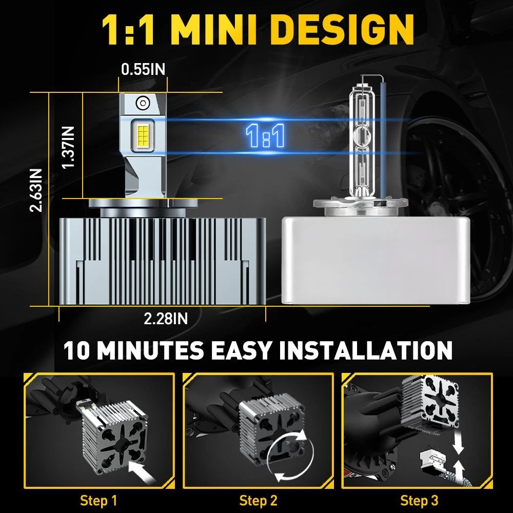 4PC AUXITO D5S Custom HID to LED Headlight Bulbs High Beam Low Beam Replacement AUXITO