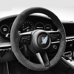 Black Suede Black Stitch Steering Wheel Wrap Cover For Porsche 911 992 2019-22