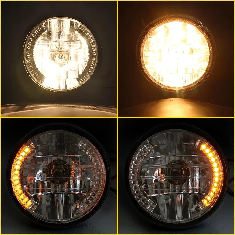 7" Motorcycle LED Headlight W/DRL Turn Signal Housing Bucket For Honda Yamaha EA 6B93BC-57