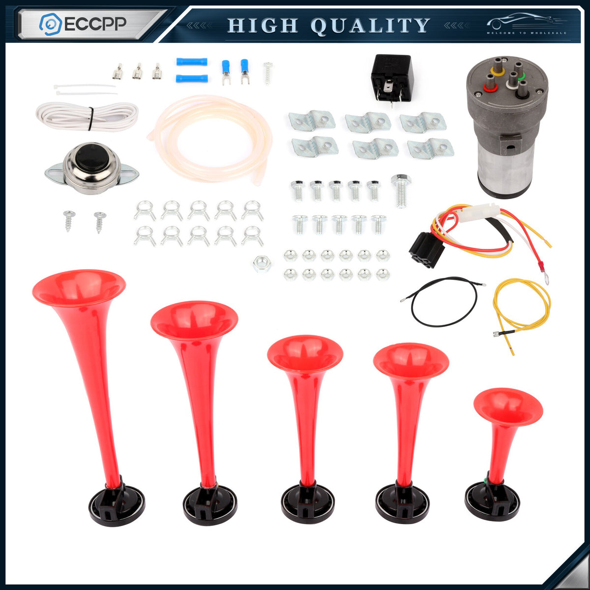 Dixie Musical 5 Red Plastic Trumpet Air Horn Dukes of Hazzard General Lee Kit