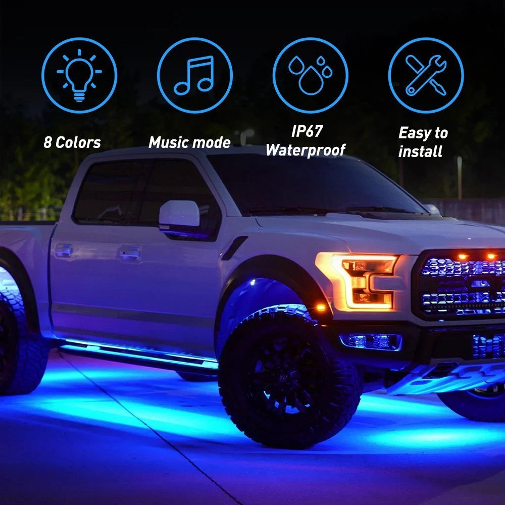 8 Colors LED Strip Under Car Tube Underglow Underbody System Neon Light Kit EOA 6B93BC-57