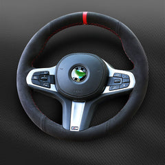 All Black Suede Leather Steering Wheel Hand-stitch on Wrap Cover For BMW G30 G31