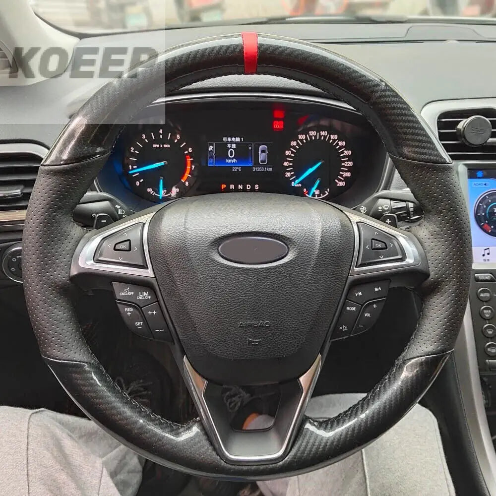 Carbon Fiber&PU Leather Steering Wheel Hand Sewing Wrap Cover For Ford Fusion 6B93BC-57