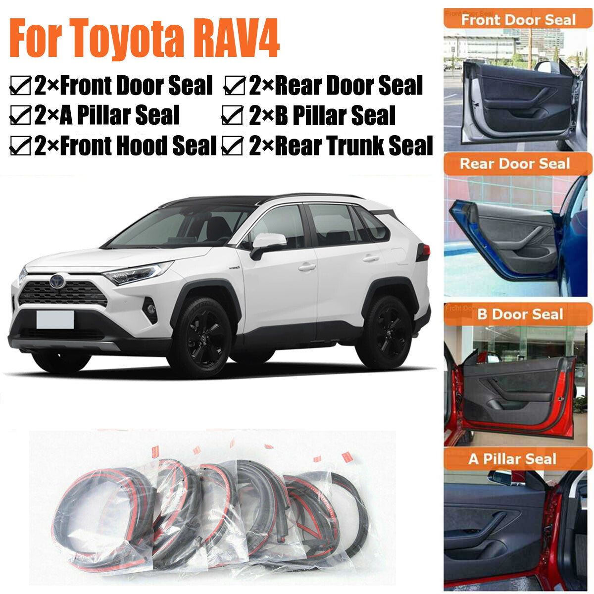 Door Rubber Seal Strips Weather Draft Wind Noise Reduction Kit For Toyota RAV4